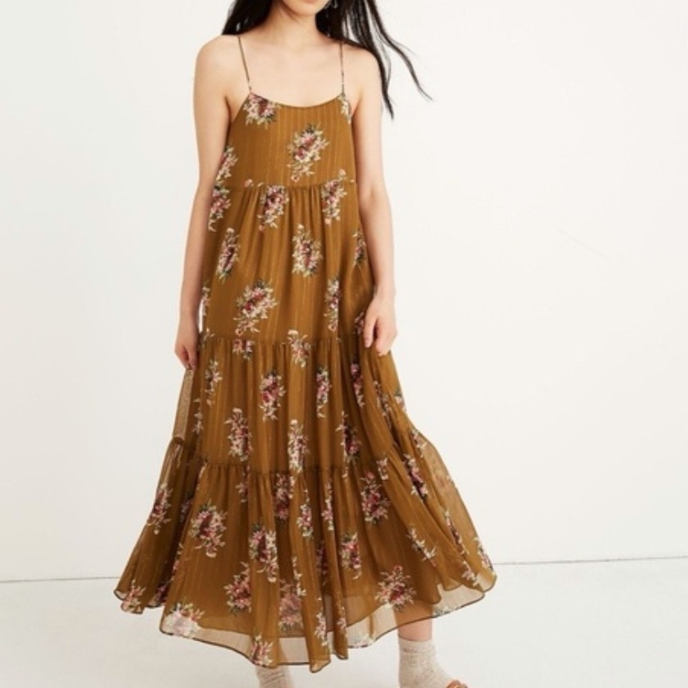 Madewell Cami Tier Midi Dress in Metallic Classic Corsage